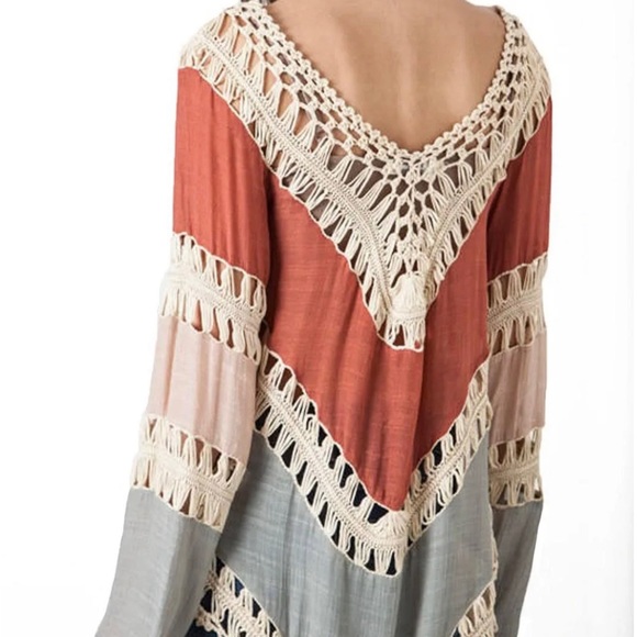 Boho Crochet Long Sleeve Top Beach Cover-up Size medium - Picture 2 of 5